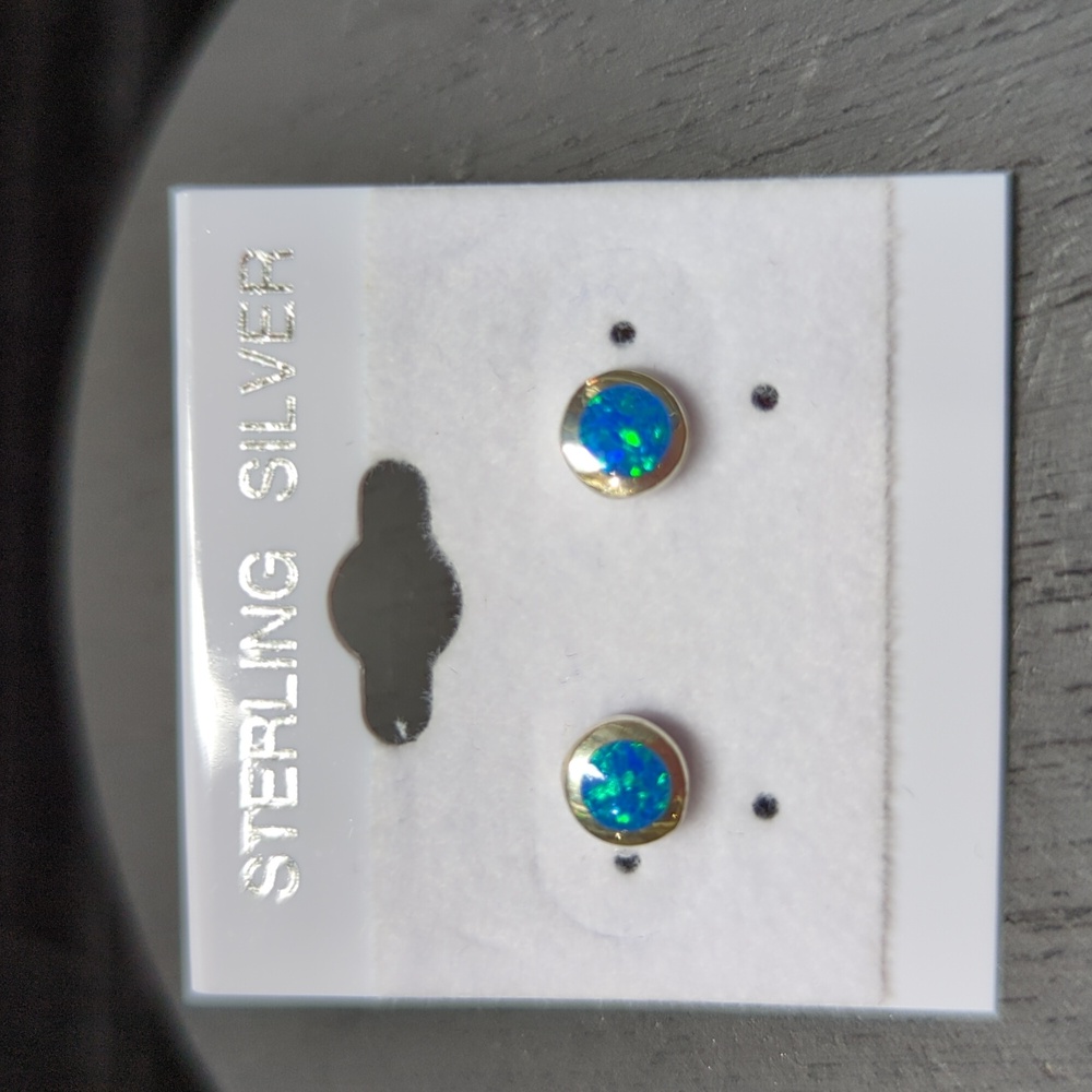 925 Sterling Silver Blue Fire Opal Earrings